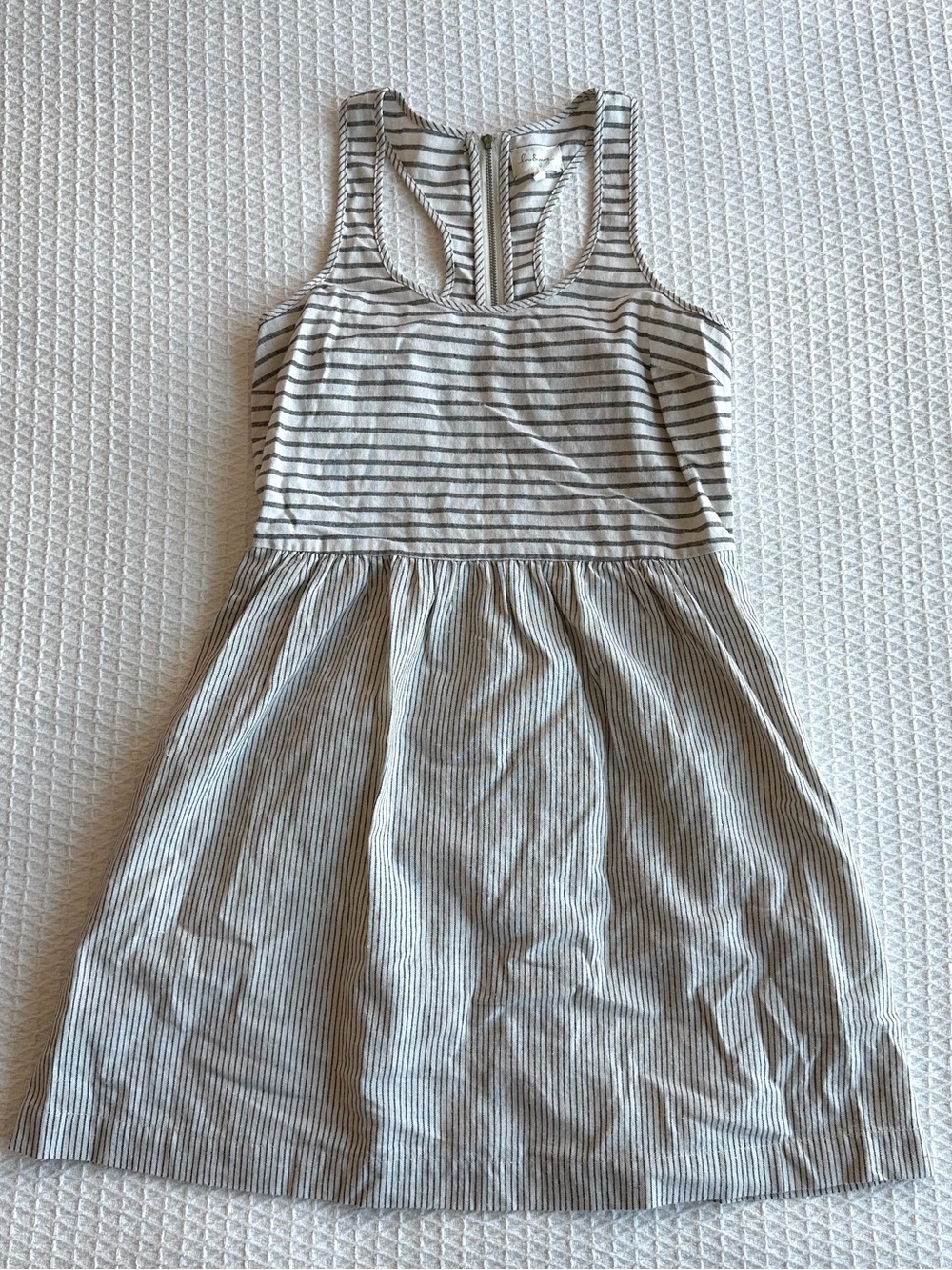 LOFT Lou & Grey Striped Racerback Linen Blend Mini Dress - Gray & White size 2